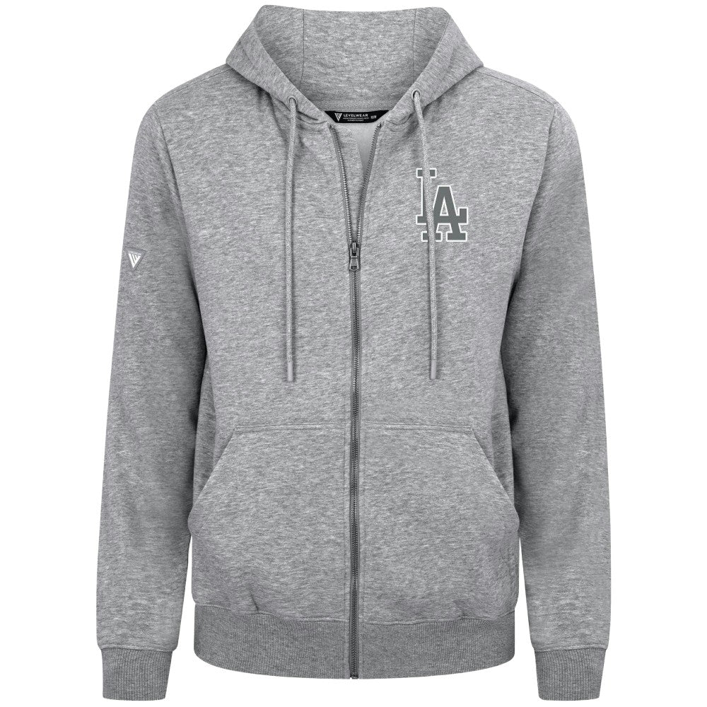 Los Angeles Dodgers Levelwear Podium Chenille Logo Full-Zip Hoodie Heather Gray