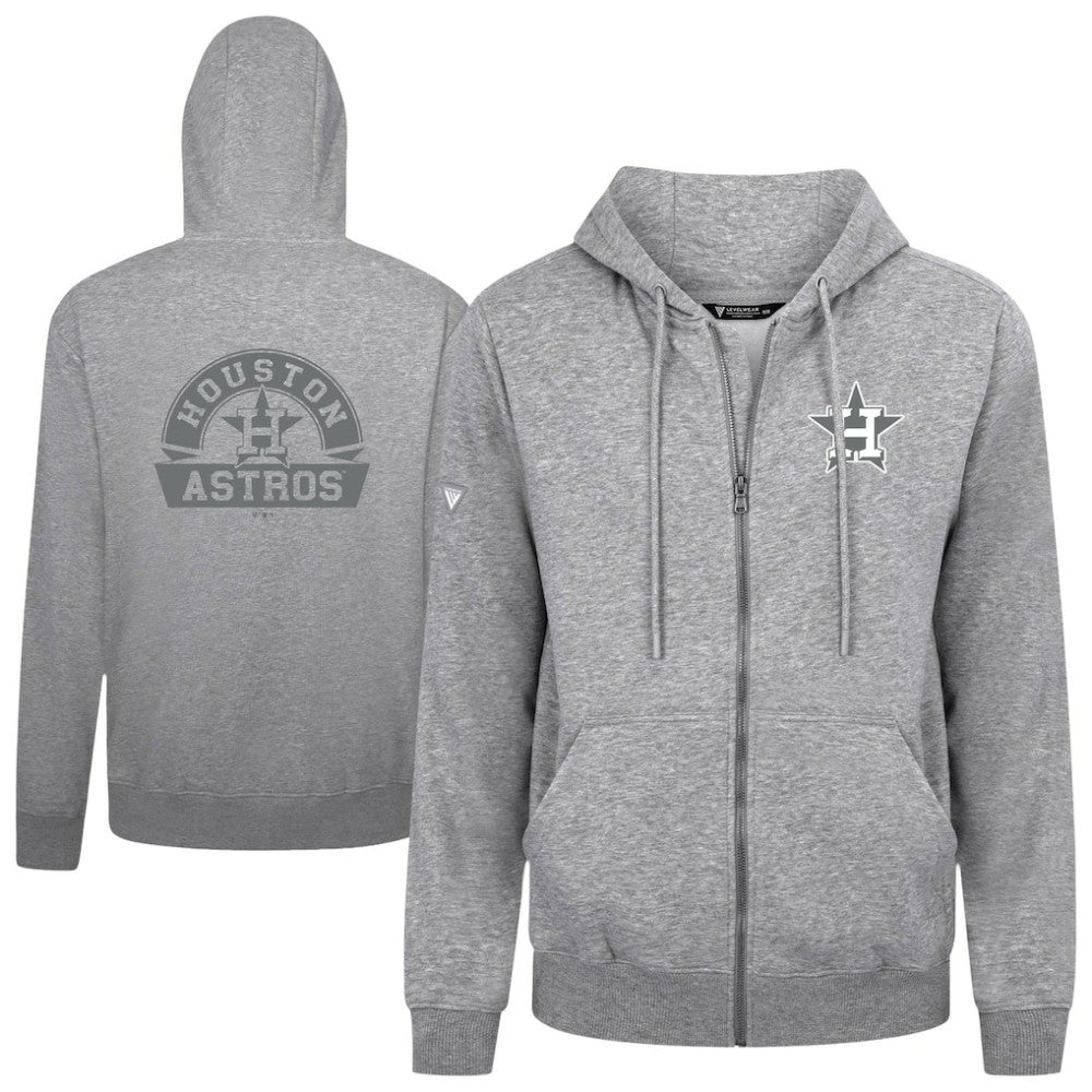 Houston Astros Levelwear Podium Chenille Logo Full-Zip Hoodie Heather Gray