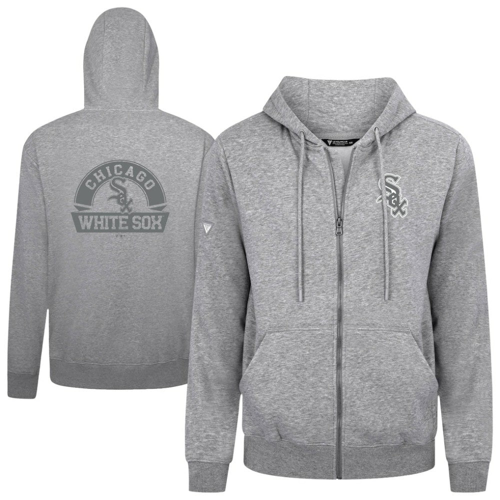 Chicago White Sox Levelwear Podium Chenille Logo Full-Zip Hoodie Heather Gray