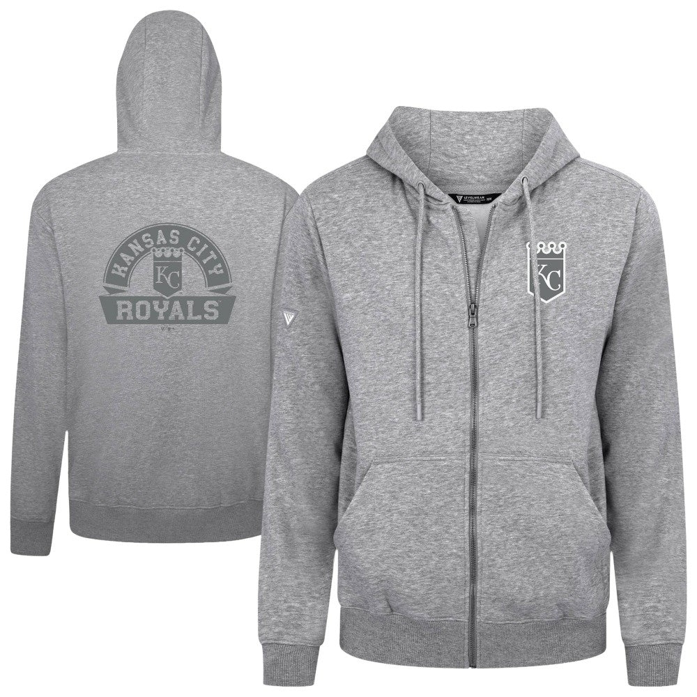 Kansas City Royals Levelwear Podium Chenille Logo Full-Zip Hoodie Heather Gray