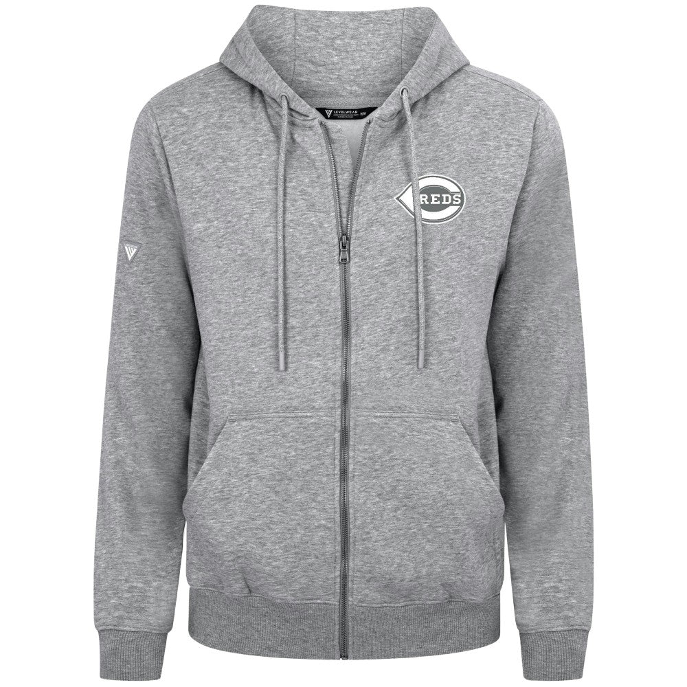 Cincinnati Reds Levelwear Podium Banner Arch Full-Zip Hoodie Heather Gray
