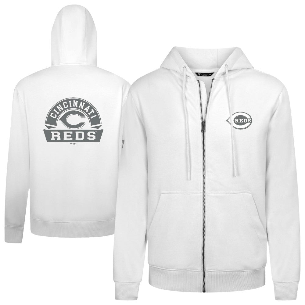 Cincinnati Reds Levelwear Podium Banner Arch Full-Zip Hoodie White