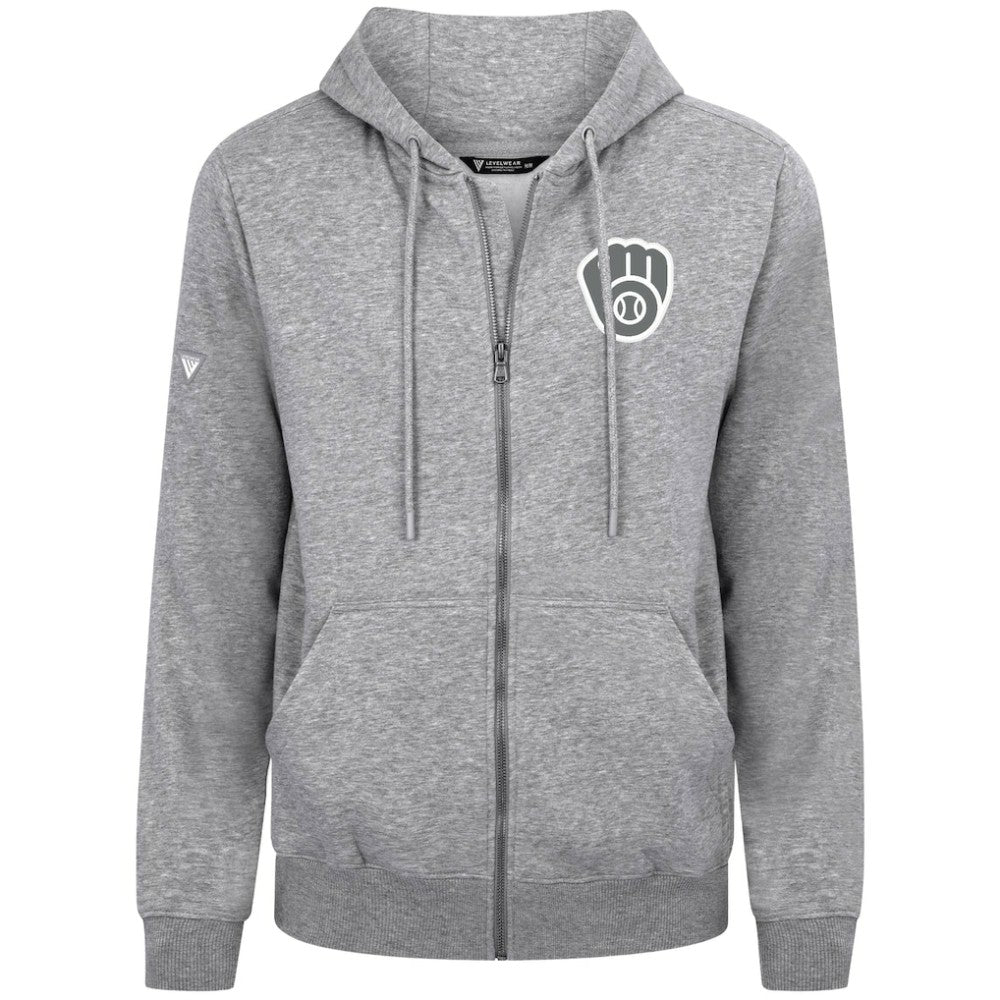 Milwaukee Brewers Levelwear Podium Banner Arch Full-Zip Hoodie Heather Gray