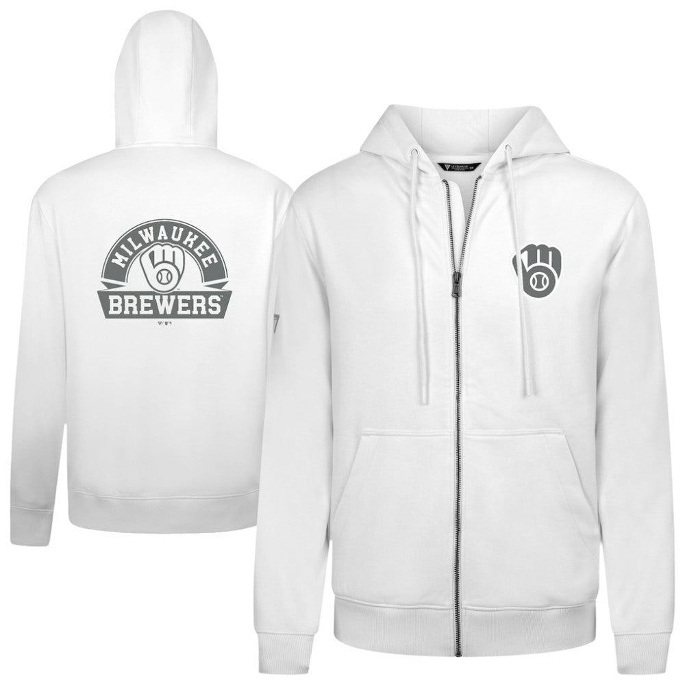 Milwaukee Brewers Levelwear Podium Banner Arch Full-Zip Hoodie White