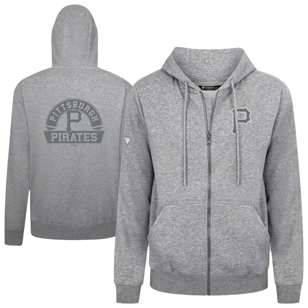 Pittsburgh Pirates Levelwear Podium Banner Arch Full-Zip Hoodie Heather Gray