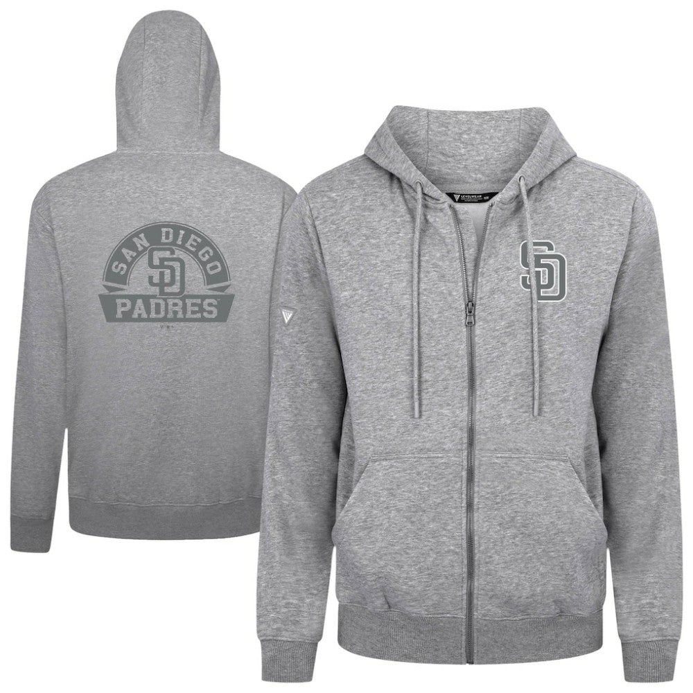 San Diego Padres Levelwear Podium Banner Arch Full-Zip Hoodie Heather Gray