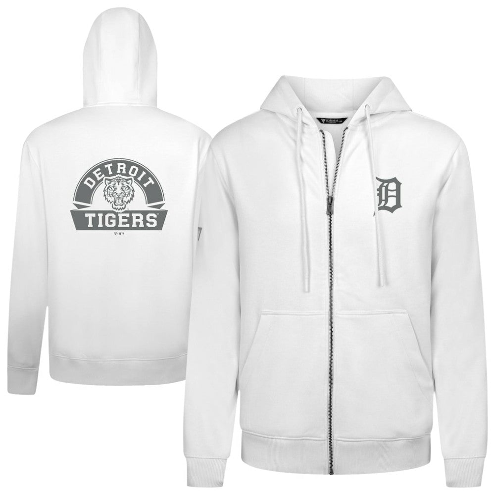 Detroit Tigers Levelwear Podium Banner Arch Full-Zip Hoodie White