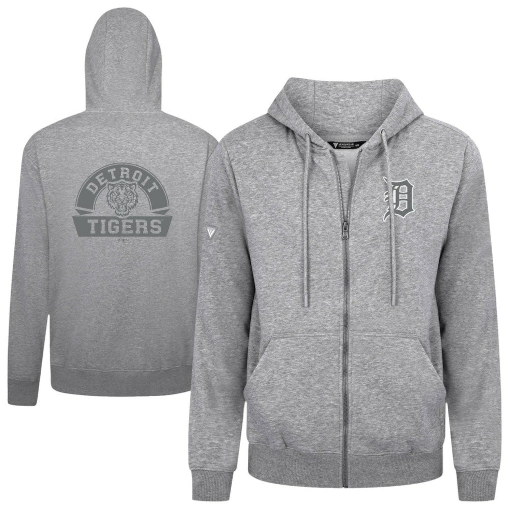 Detroit Tigers Levelwear Podium Banner Arch Full-Zip Hoodie Heather Gray