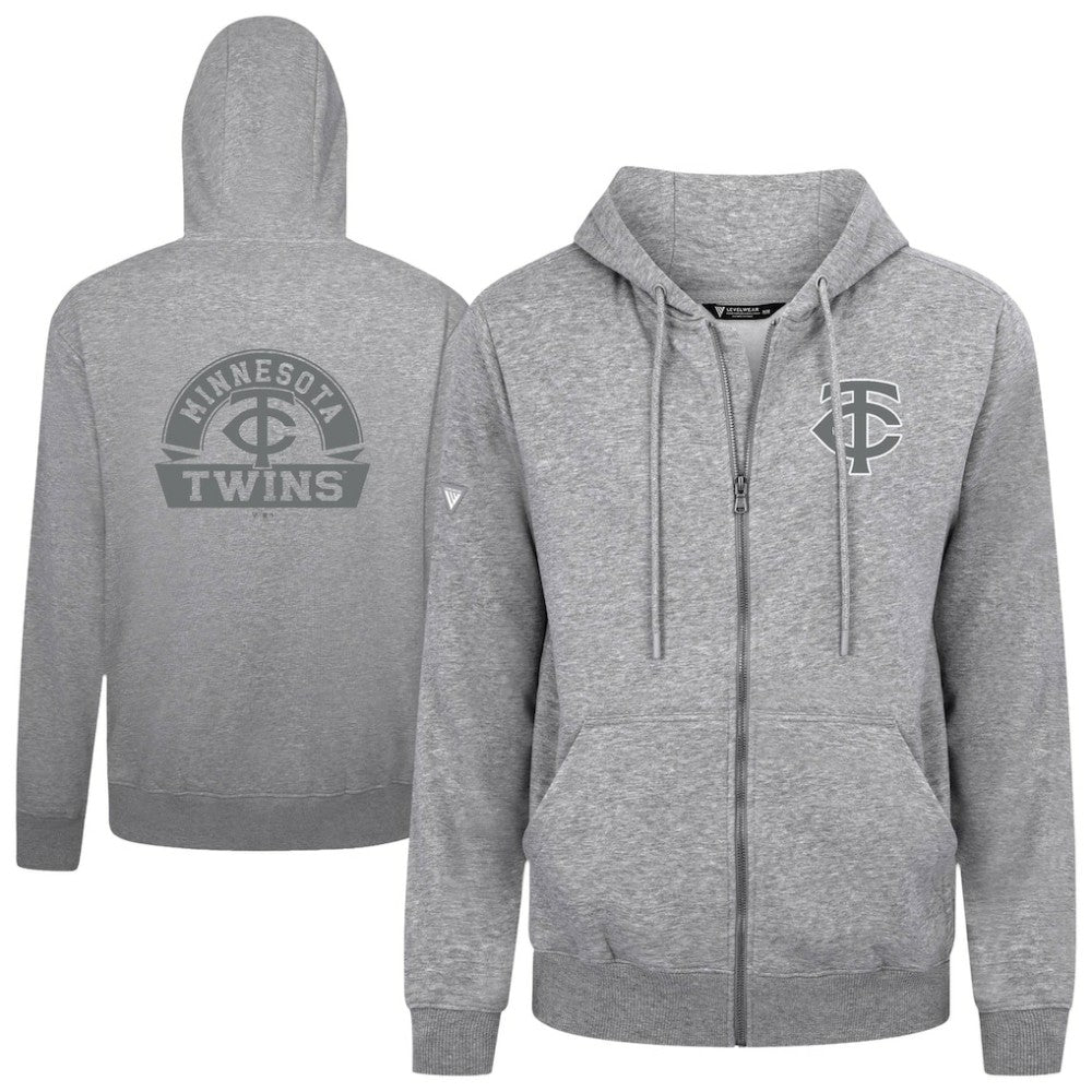 Minnesota Twins Levelwear Podium Banner Arch Full-Zip Hoodie Heather Gray