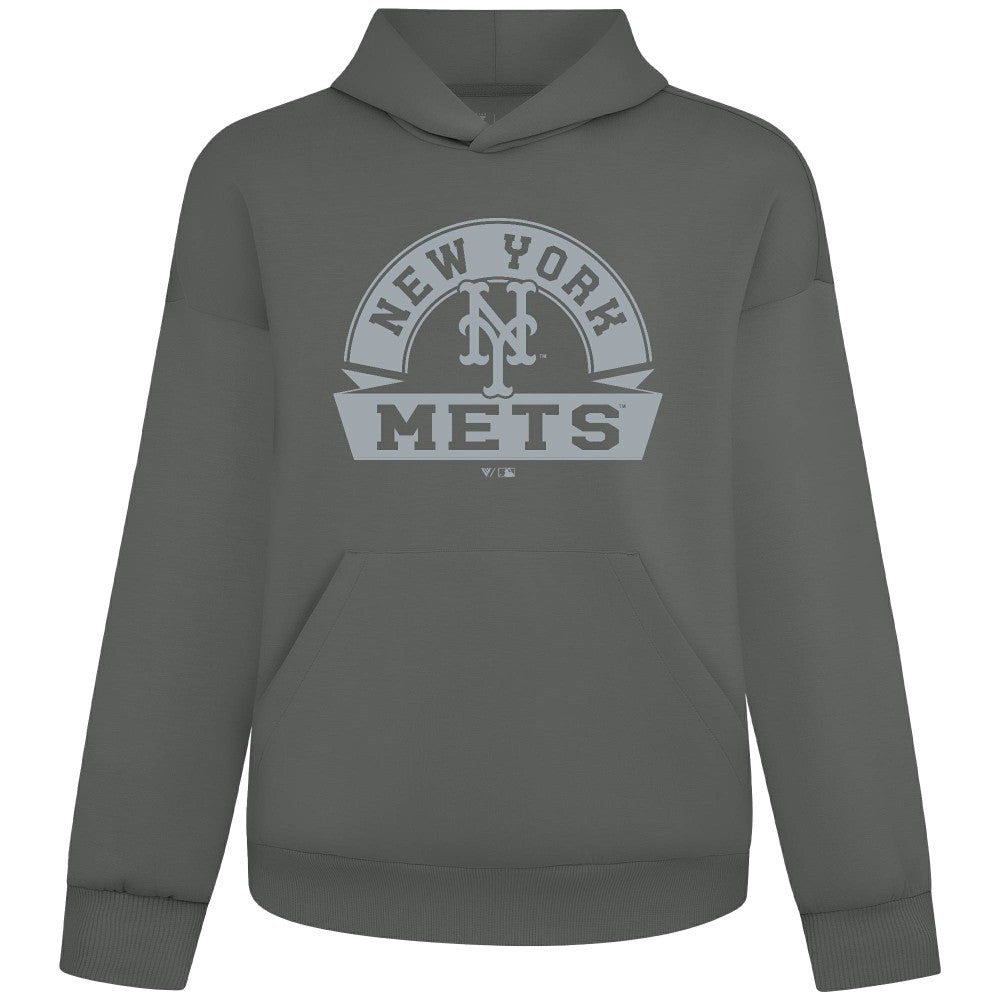 New York Mets Levelwear Luxe Signature Banner Arch Tri-Blend Hoodie Gray