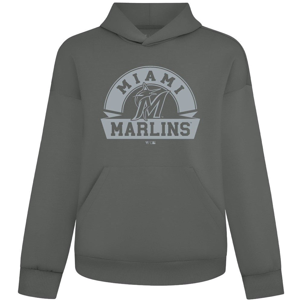 Miami Marlins Levelwear Luxe Signature Banner Arch Tri-Blend Hoodie Gray