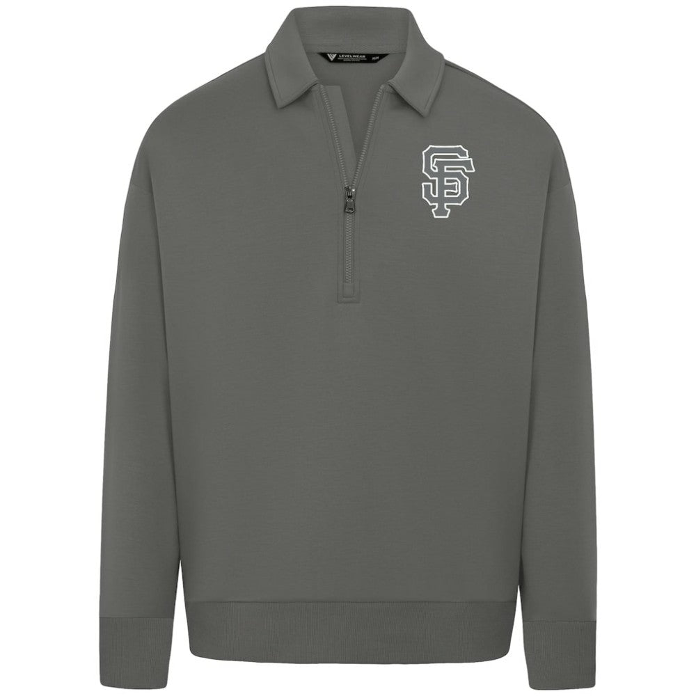San Francisco Giants Levelwear Luxe Signature Quarter-Zip Chenille Logo Tri-Blend Sweatshirt Gray