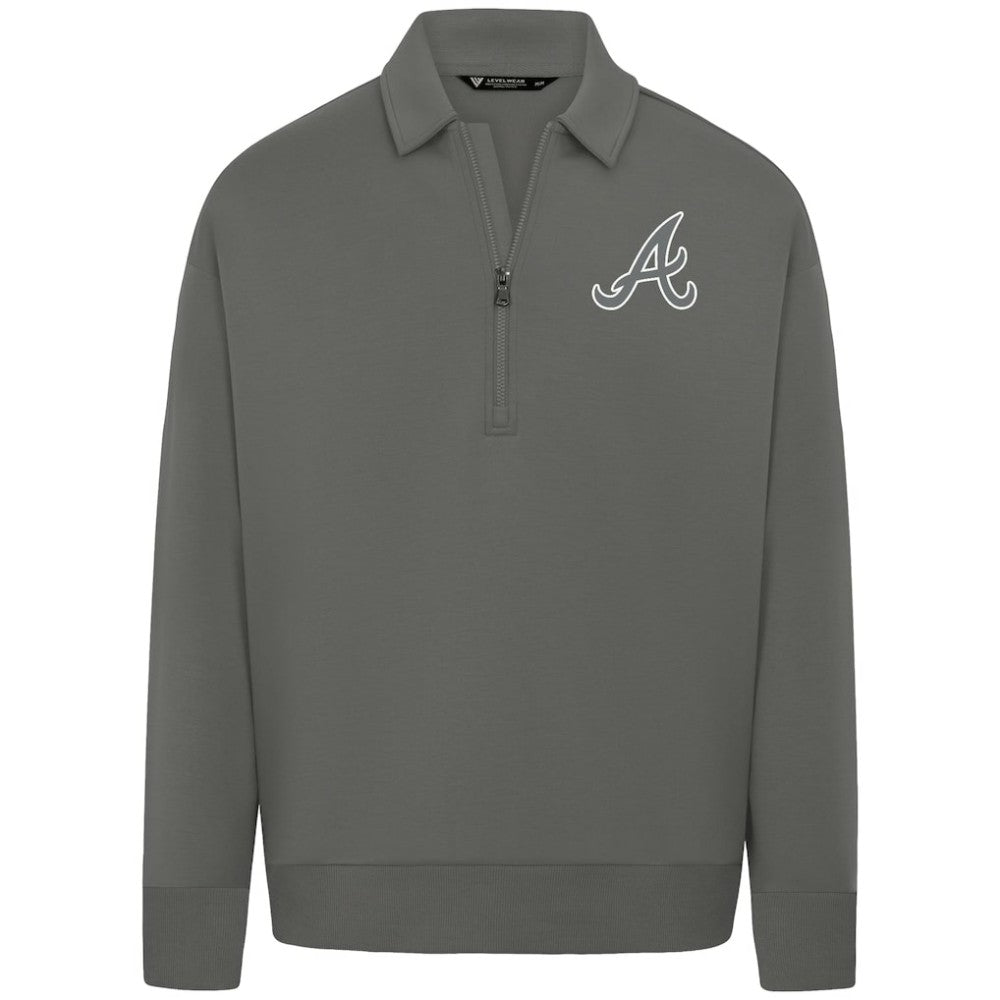 Atlanta Braves Levelwear Luxe Signature Quarter-Zip Chenille Logo Tri-Blend Sweatshirt Gray