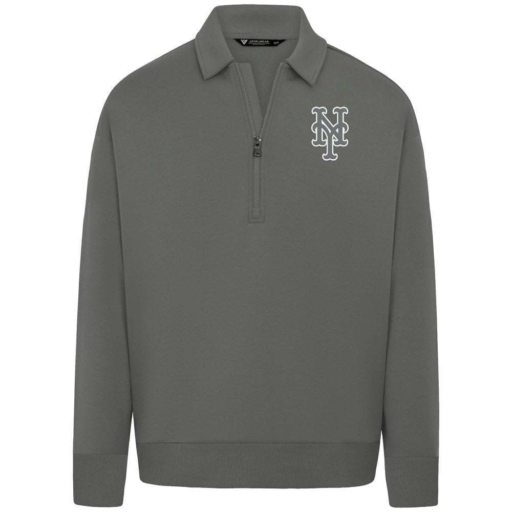 New York Mets Levelwear Luxe Signature Quarter-Zip Chenille Logo Tri-Blend Sweatshirt Gray