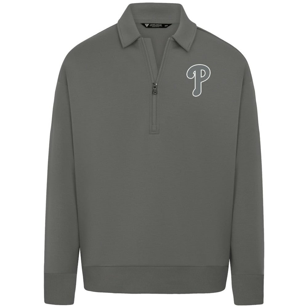 Philadelphia Phillies Levelwear Luxe Signature Quarter-Zip Chenille Logo Tri-Blend Sweatshirt Gray