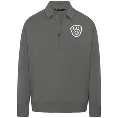 Milwaukee Brewers Levelwear Luxe Signature Quarter-Zip Chenille Logo Tri-Blend Sweatshirt Gray