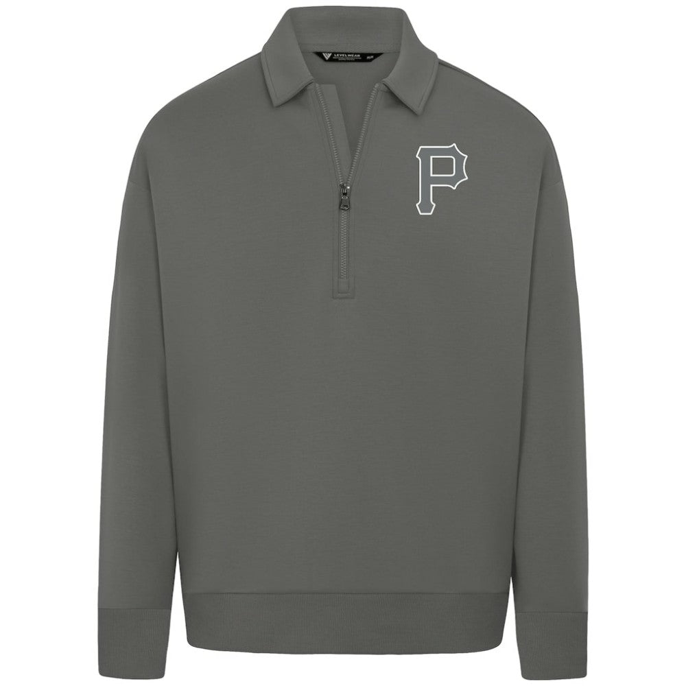 Pittsburgh Pirates Levelwear Luxe Signature Quarter-Zip Chenille Logo Tri-Blend Sweatshirt Gray