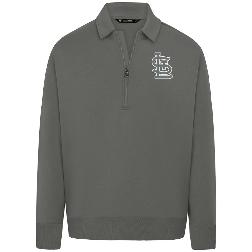 St. Louis Cardinals Levelwear Luxe Signature Quarter-Zip Chenille Logo Tri-Blend Sweatshirt Gray