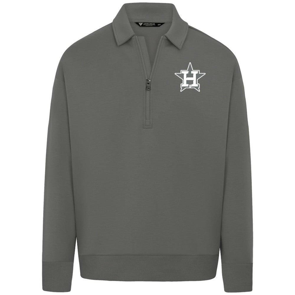 Houston Astros Levelwear Luxe Signature Quarter-Zip Chenille Logo Tri-Blend Sweatshirt Gray