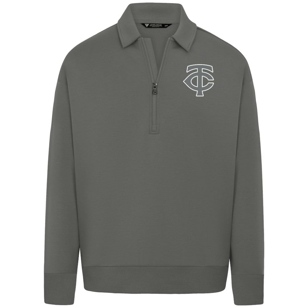 Minnesota Twins Levelwear Luxe Signature Quarter-Zip Chenille Logo Tri-Blend Sweatshirt Gray
