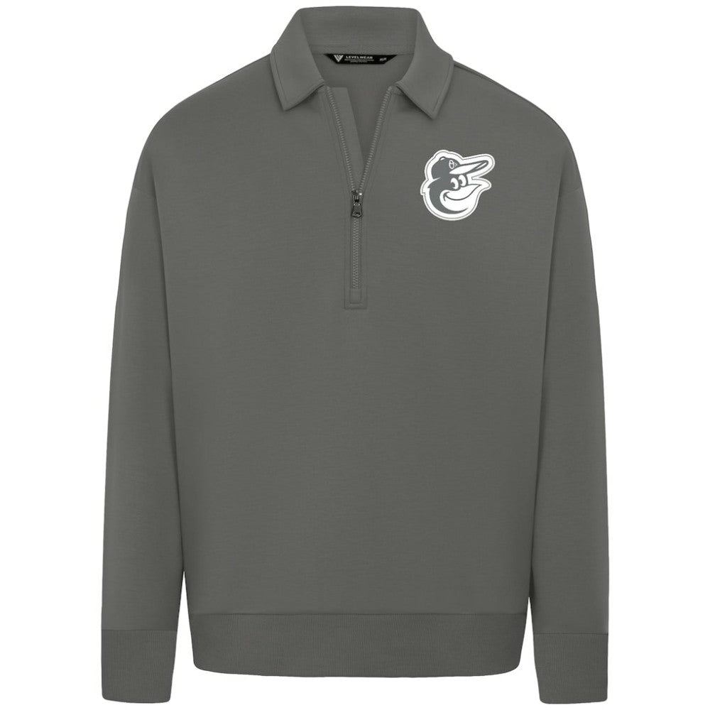 Baltimore Orioles Levelwear Luxe Signature Quarter-Zip Chenille Logo Tri-Blend Sweatshirt Gray