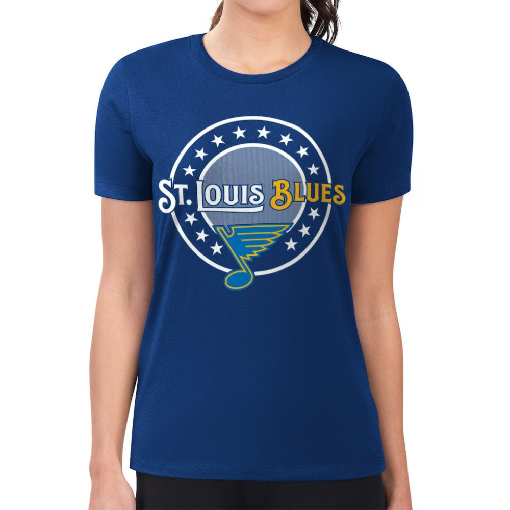St. Louis Blues G-III 4Her by Carl Banks Women's Super-Slim Lightweight Pinstripe Circle Graphic T-Shirt Royal