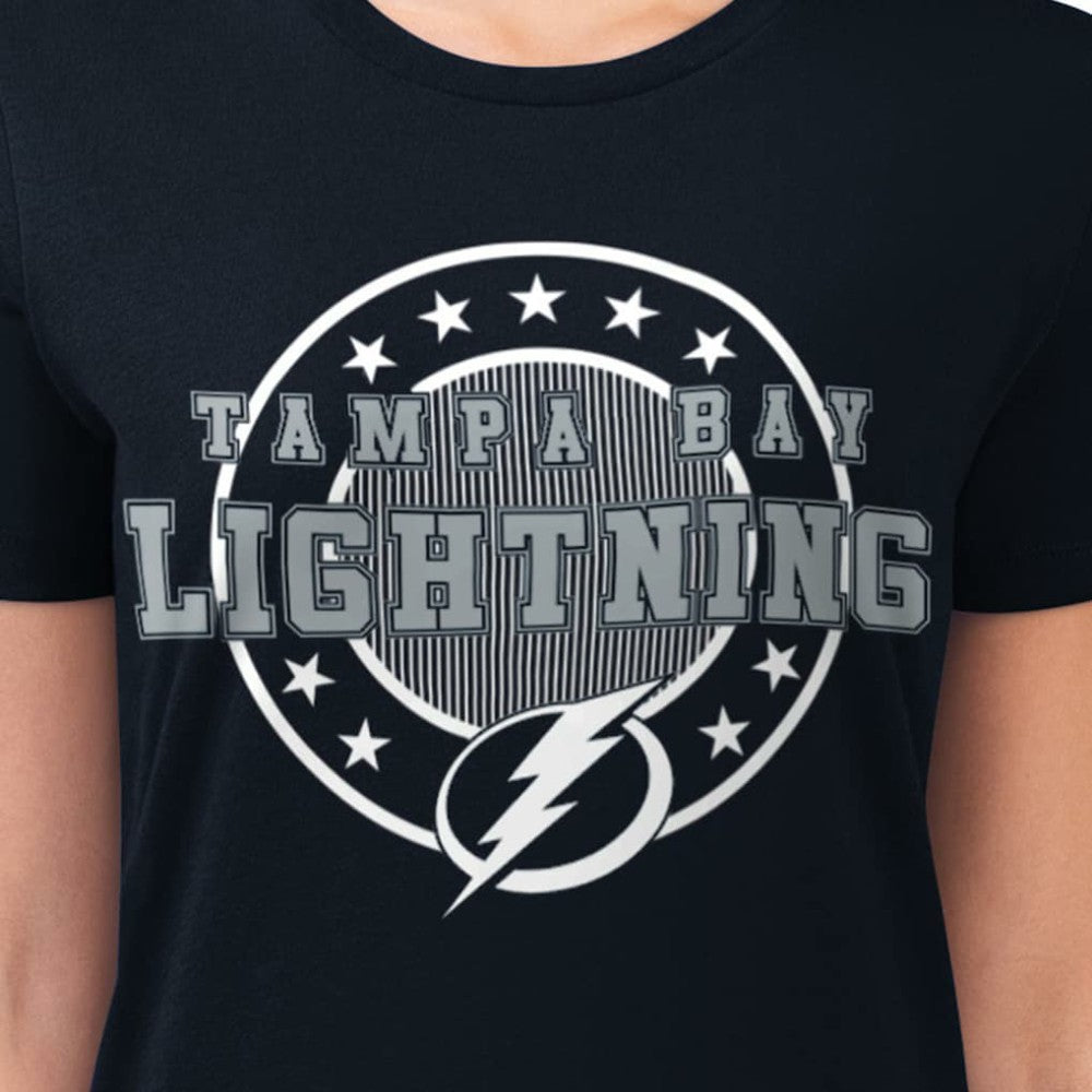 Tampa Bay Lightning G-III 4Her by Carl Banks Women's Super-Slim Lightweight Pinstripe Circle Graphic T-Shirt Navy