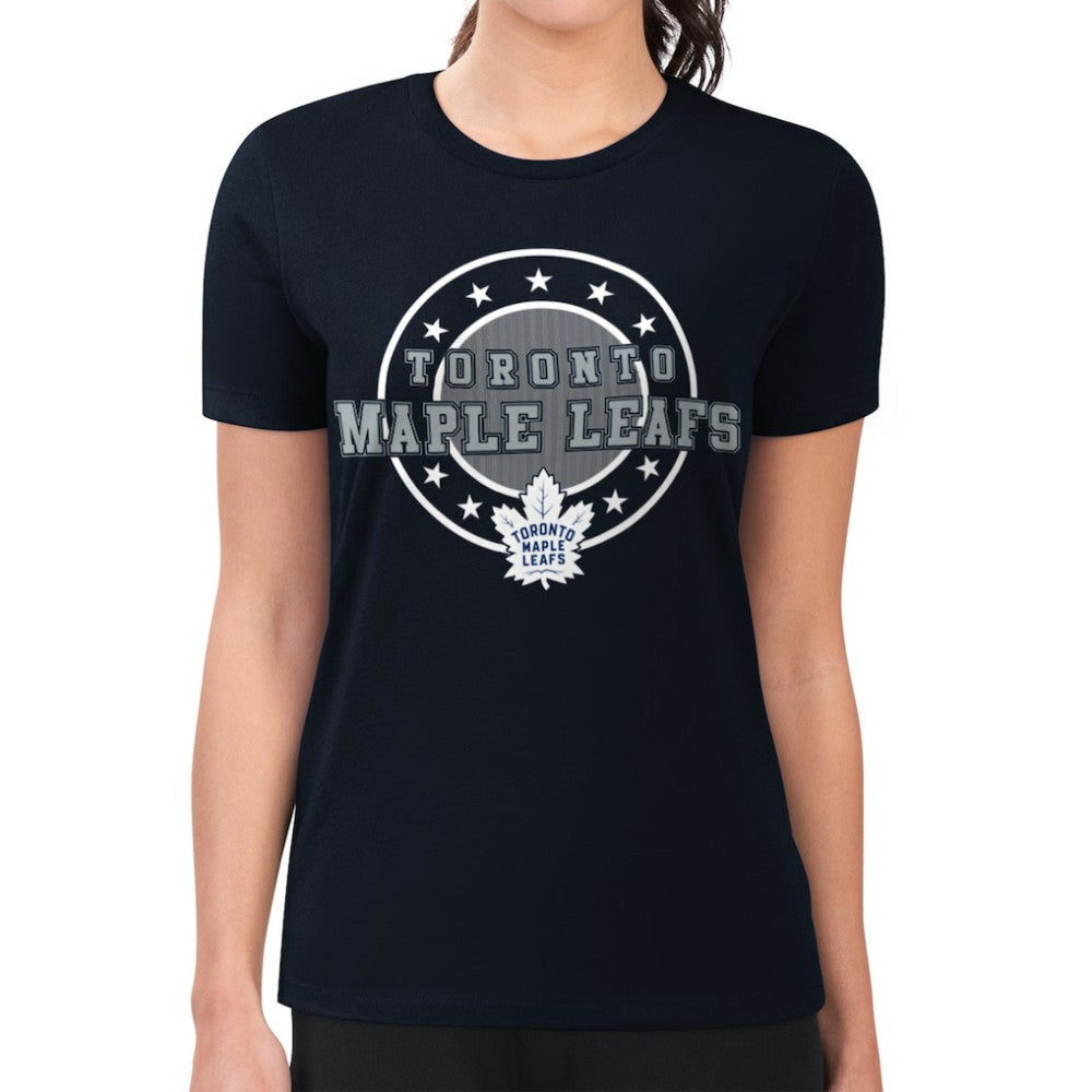 Toronto Maple Leafs G-III 4Her by Carl Banks Women's Super-Slim Lightweight Pinstripe Circle Graphic T-Shirt Navy