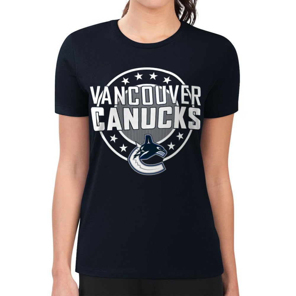 Vancouver Canucks G-III 4Her by Carl Banks Women's Super-Slim Lightweight Pinstripe Circle Graphic T-Shirt Navy