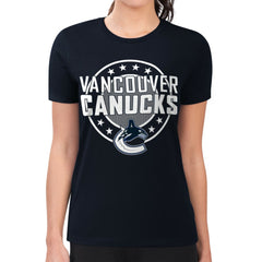 Vancouver Canucks G-III 4Her by Carl Banks Women's Super-Slim Lightweight Pinstripe Circle Graphic T-Shirt Navy