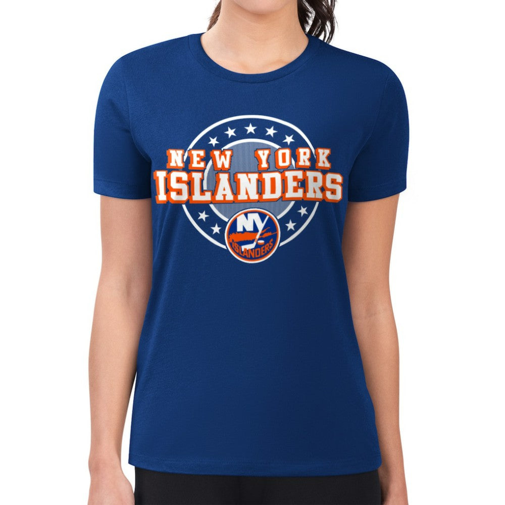 New York Islanders G-III 4Her by Carl Banks Women's Super-Slim Lightweight Pinstripe Circle Graphic T-Shirt Royal