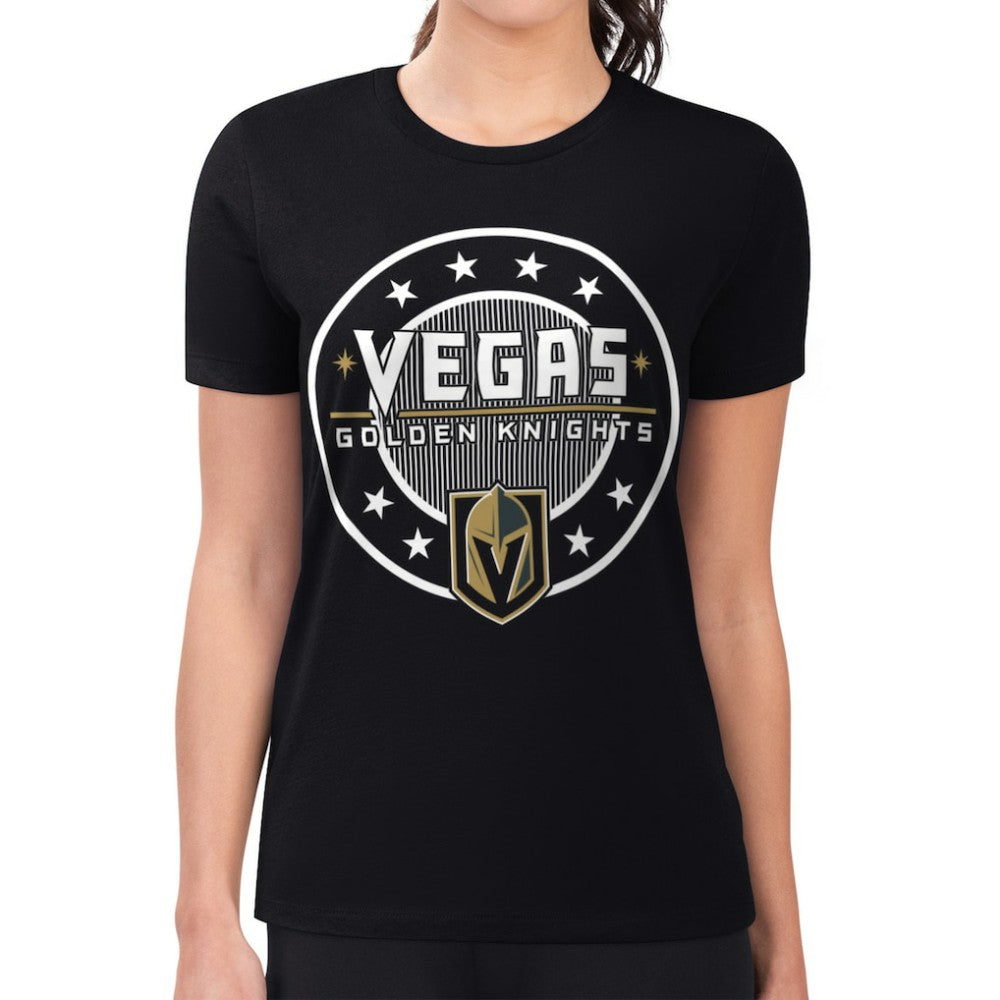 Vegas Golden Knights G-III 4Her by Carl Banks Women's Super-Slim Lightweight Pinstripe Circle Graphic T-Shirt Black