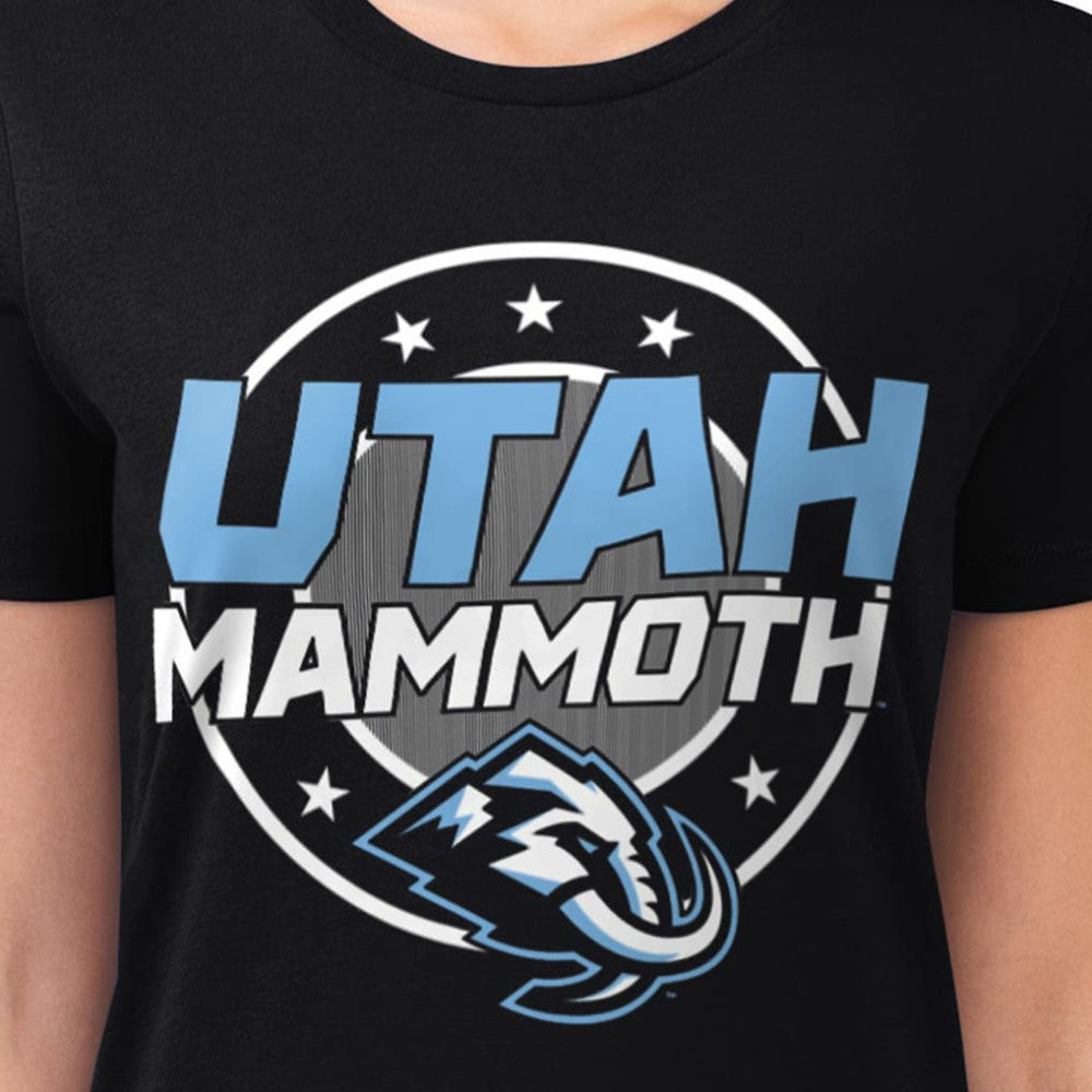 Utah Mammoth G-III 4Her by Carl Banks Women's Super-Slim Lightweight Pinstripe Circle Graphic T-Shirt Black
