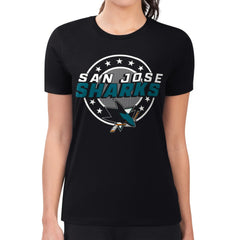 San Jose Sharks G-III 4Her by Carl Banks Women's Super-Slim Lightweight Pinstripe Circle Graphic T-Shirt Black