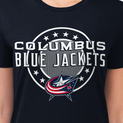 Columbus Blue Jackets G-III 4Her by Carl Banks Women's Super-Slim Lightweight Pinstripe Circle Graphic T-Shirt Navy