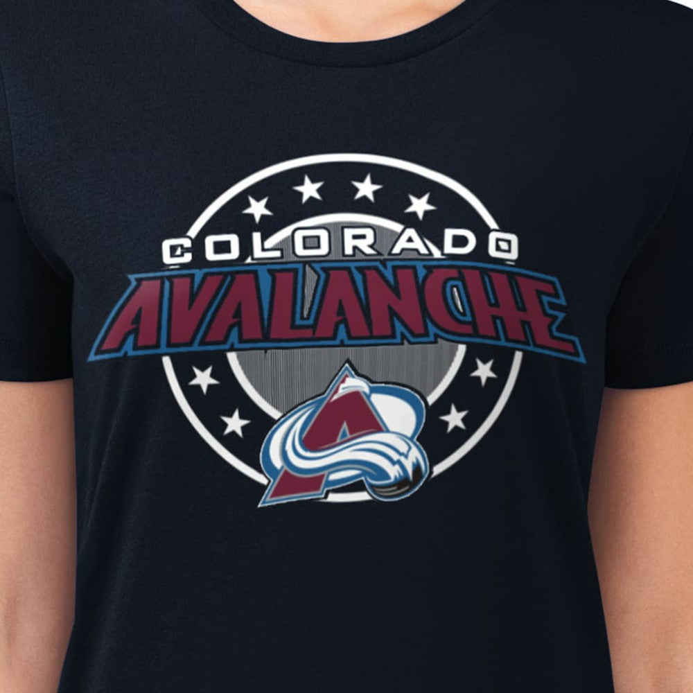 Colorado Avalanche G-III 4Her by Carl Banks Women's Super-Slim Lightweight Pinstripe Circle Graphic T-Shirt Navy