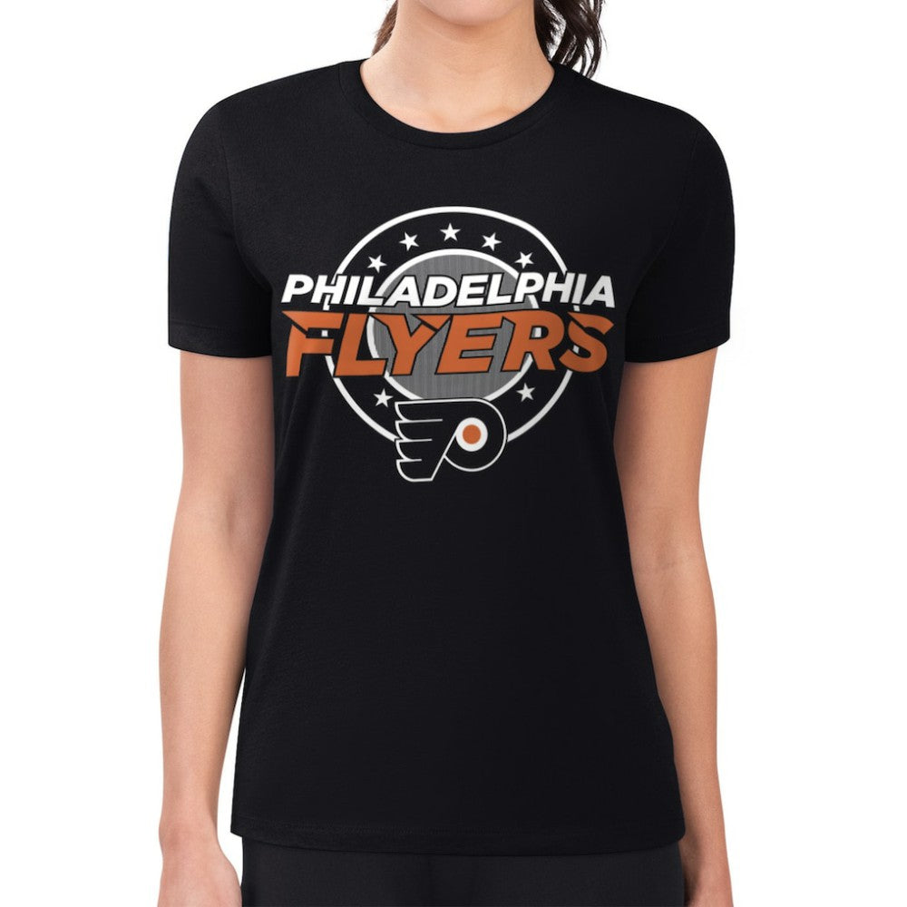 Philadelphia Flyers G-III 4Her by Carl Banks Women's Super-Slim Lightweight Pinstripe Circle Graphic T-Shirt Black