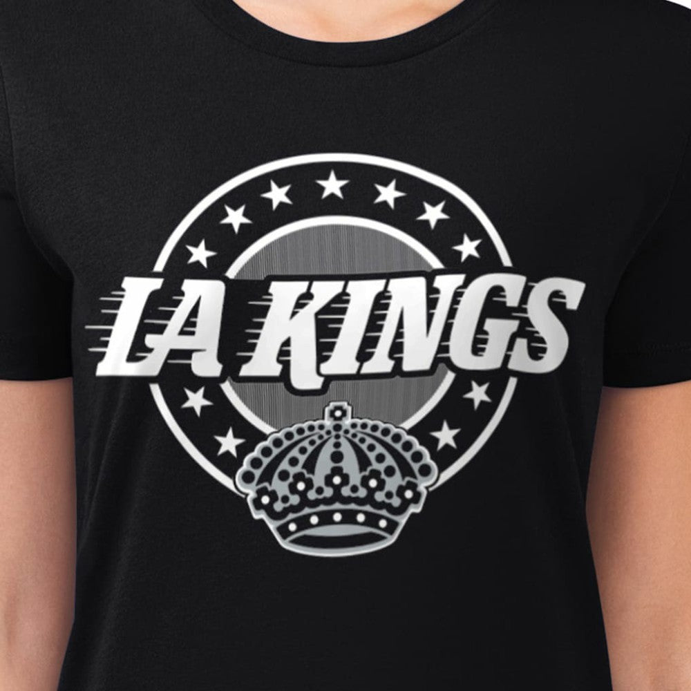 Los Angeles Kings G-III 4Her by Carl Banks Women's Super-Slim Lightweight Pinstripe Circle Graphic T-Shirt Black