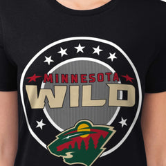 Minnesota Wild G-III 4Her by Carl Banks Women's Super-Slim Lightweight Pinstripe Circle Graphic T-Shirt Black