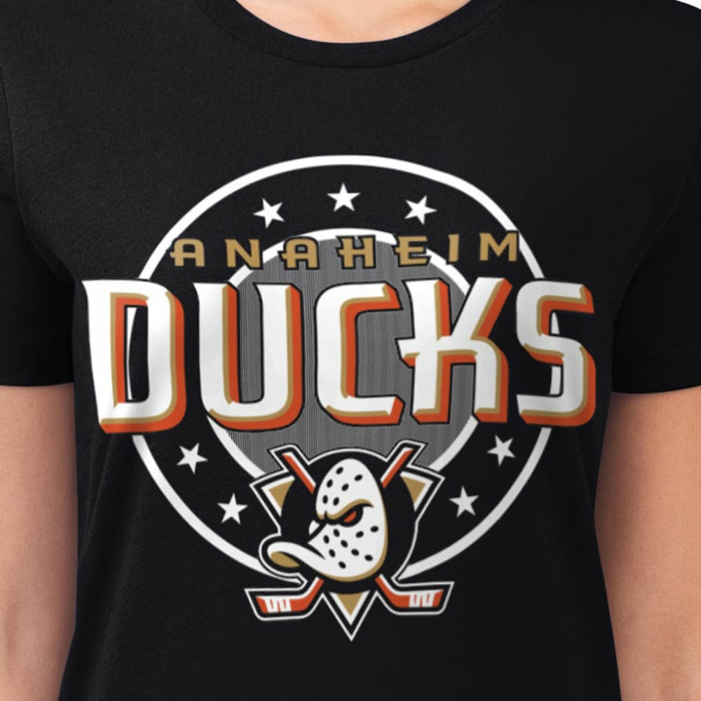 Anaheim Ducks G-III 4Her by Carl Banks Women's Super-Slim Lightweight Pinstripe Circle Graphic T-Shirt Black