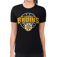 Boston Bruins G-III 4Her by Carl Banks Women's Super-Slim Lightweight Pinstripe Circle Graphic T-Shirt Black