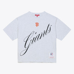 San Francisco Giants Women's Script Cropped Boxy T-Shirt Heather Gray | Mitchell & Ness