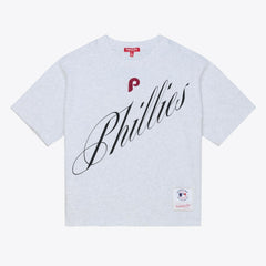 Philadelphia Phillies Women's Script Cropped Boxy T-Shirt Heather Gray | Mitchell & Ness
