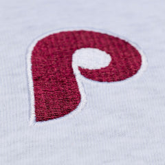 Philadelphia Phillies Women's Script Cropped Boxy T-Shirt Heather Gray | Mitchell & Ness