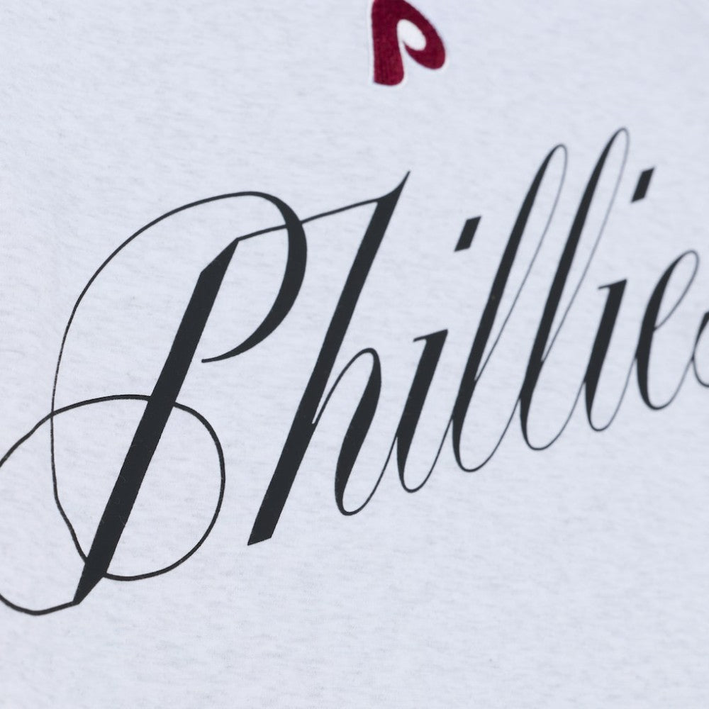Philadelphia Phillies Women's Script Cropped Boxy T-Shirt Heather Gray | Mitchell & Ness