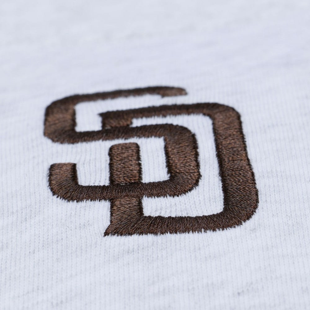 San Diego Padres Women's Script Cropped Boxy T-Shirt Heather Gray | Mitchell & Ness