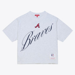 Atlanta Braves Women's Script Cropped Boxy T-Shirt Heather Gray | Mitchell & Ness