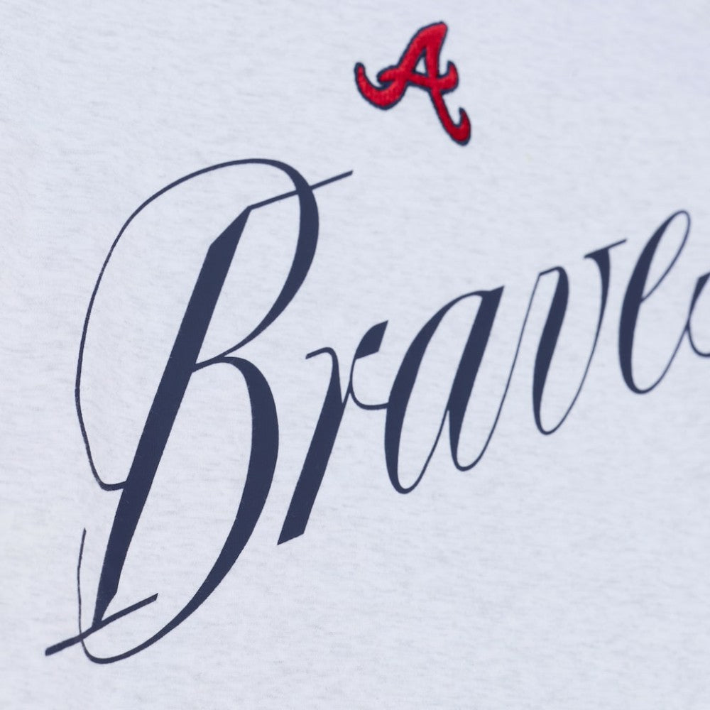 Atlanta Braves Women's Script Cropped Boxy T-Shirt Heather Gray | Mitchell & Ness