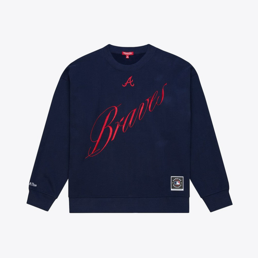 Atlanta Braves Women's Script Sweatshirt Navy | Mitchell & Ness