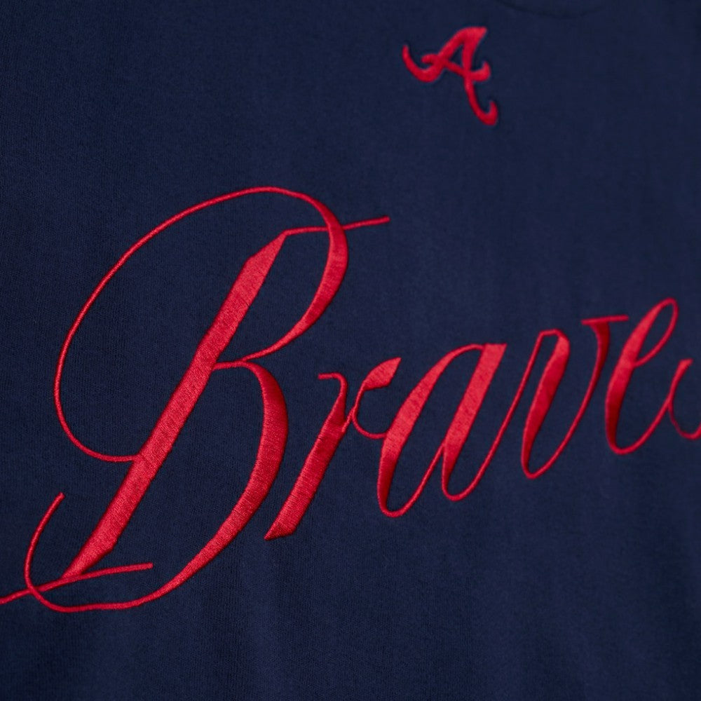 Atlanta Braves Women's Script Sweatshirt Navy | Mitchell & Ness